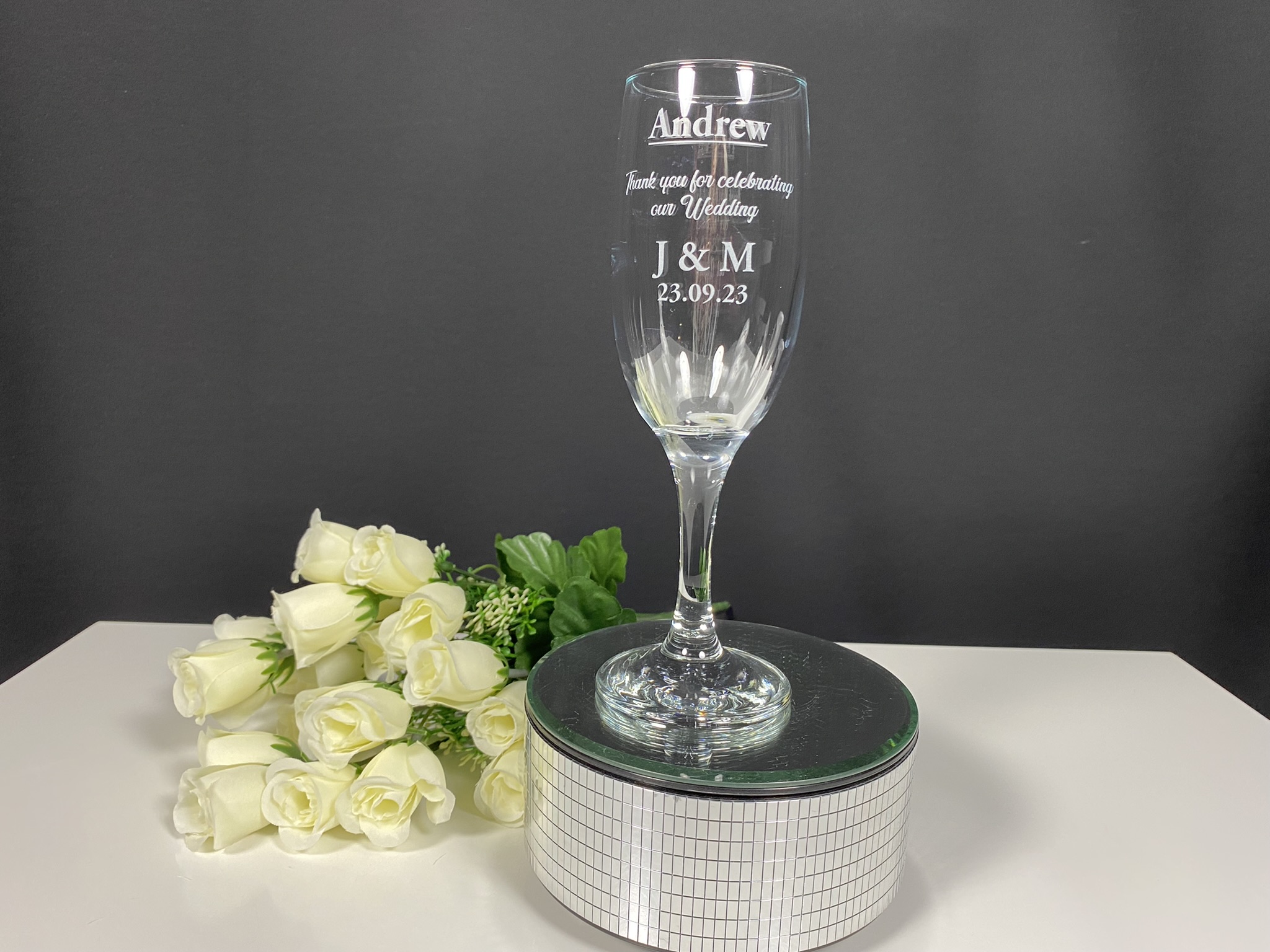 Modern Flute Etched Wedding Glasses   IMG 1798 