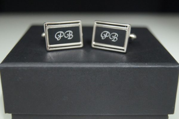 Silver with Black Fill Cufflink Set