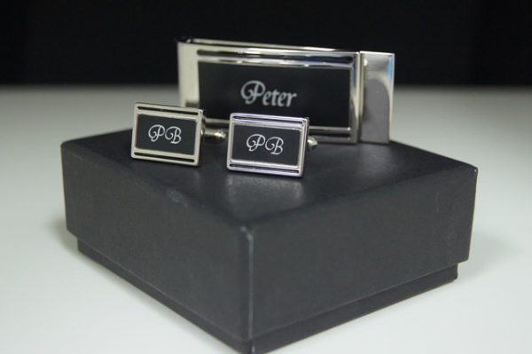 Silver with Black Fill Cufflink & Money Clip Set