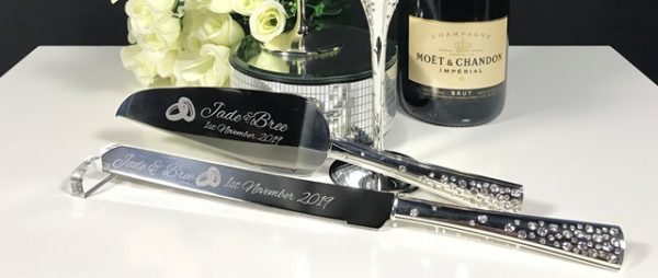 Silver Diamonte Cake Knife Set