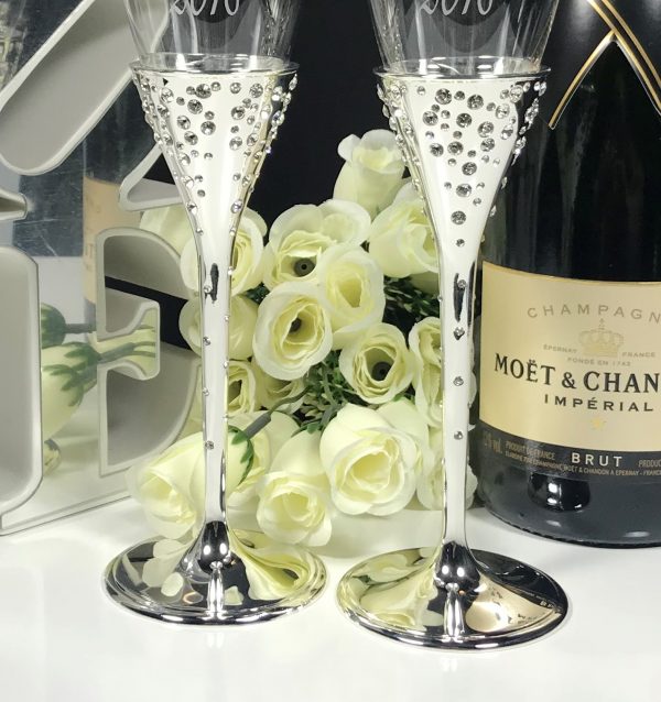 Silver Toasting Flutes & Cake Knife Set