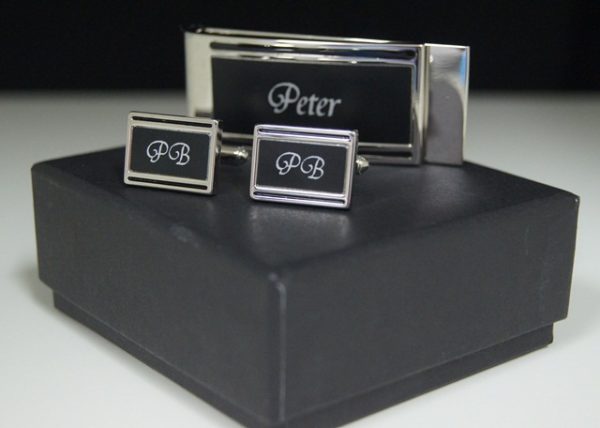 Silver with Black Fill Cufflink & Money Clip Set